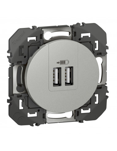 Double prise USB Type-A Dooxie 3A finition alu LEGRAND 600443