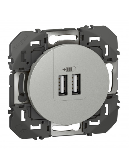 Double prise USB Type-A Dooxie 3A finition alu LEGRAND 600443