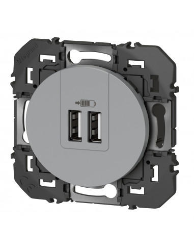 Double prise USB Type-A Dooxie 3A finition alu LEGRAND 600443