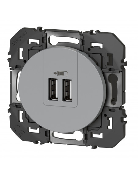 Double prise USB Type-A Dooxie 3A finition alu LEGRAND 600443