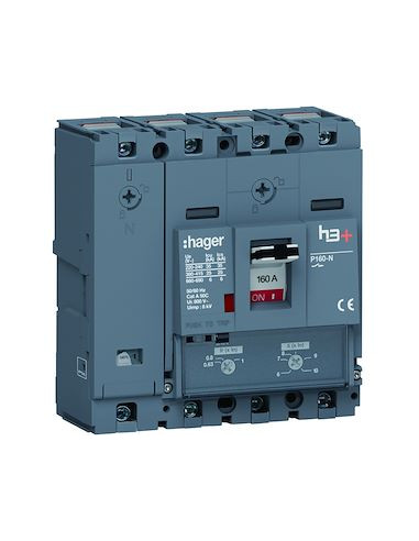 Disjoncteur Boitier Moulé h3+ P160 TM ADJ 4P4D N0-100% LN 160A 25kA CTC HAGER HHS161DC