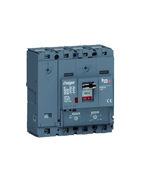 Disjoncteur Boitier Moulé h3+ P160 TM ADJ 4P4D N0-100% LN 160A 25kA CTC HAGER HHS161DC