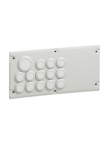 Plaque Cabstop IP55 avec 13 entrées Ø5mm à Ø14mm et 1 sortie Ø14mm à Ø24mm avec 1 réserve LEGRAND 036495