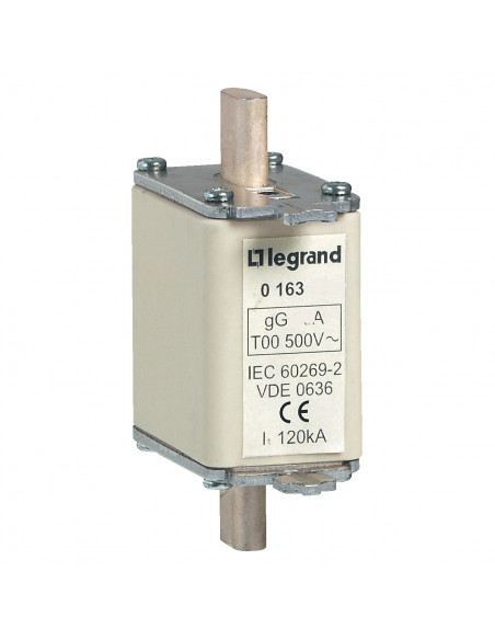 Cartouche industrielle à couteau type gG taille 00 avec voyant 80A LEGRAND 016340