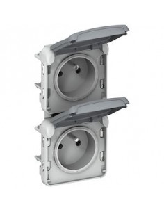 2 Prises 2P+T verticales précâblées composable gris 16A 250V LEGRAND PLEXO 069563 2