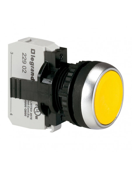 Bouton non lumineux à impulsion affleurant IP69 Osmoz complet jaune LEGRAND 023704