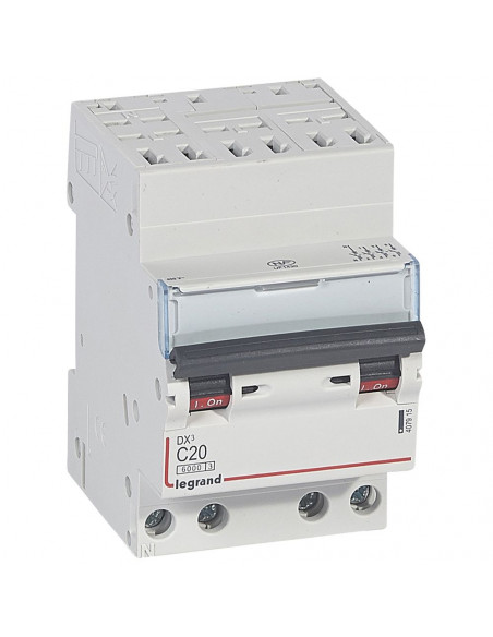 Disjoncteur DX³6000 10kA arrivée haute automatique départ bas à vis 4 Pôles 400V 20A courbe C LEGRAND 407915