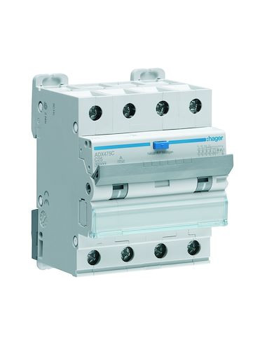 Disjoncteur différentiel 25A 4 Pôles 10kA Courbe C 30mA type A 4 modules  HAGER ADX475C
