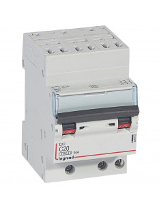 Disjoncteur DX³4500 6kA arrivée haute automatiques sortie basse à vis tripolaire 400V~ 20A courbe C 3 modules LEGRAND 406902