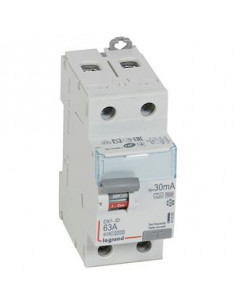 Interrupteur différentiel DX³-ID arrivée haute et départ bas à vis 2 Pôles 230V~ 63A type F 30mA 2 modules LEGRAND 411592