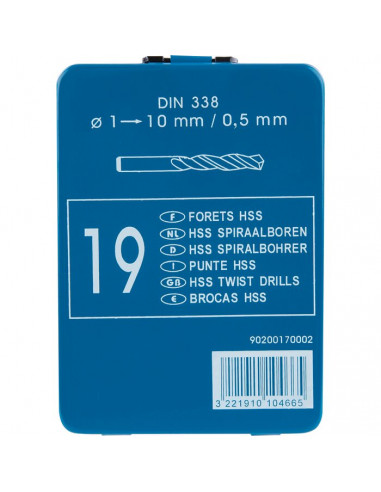 Coffret métal HSS Tivoly 19 forets Diamètre de 1 à 10 mm TIVOLY 90200170002