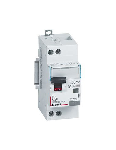 Disjoncteur différentiel monobloc DX³6000 10kA arrivée haute et départ bas à vis U+N 230V 20A type F 30mA LEGRAND 410856
