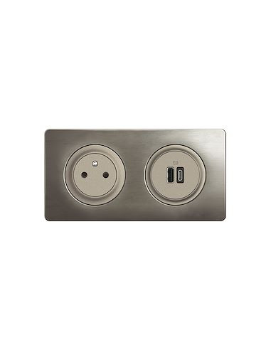 Kit 2P+T Surface et USB A+C 15W Céliane pré-câblées avec boîte complet Titanium LEGRAND CO0143
