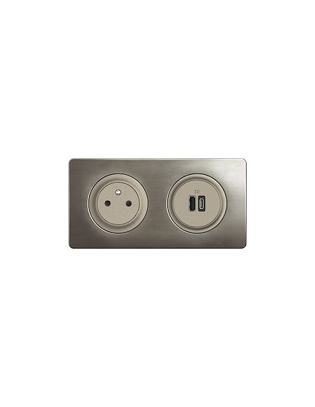 Kit 2P+T Surface et USB A+C 15W Céliane pré-câblées avec boîte complet Titanium LEGRAND CO0143