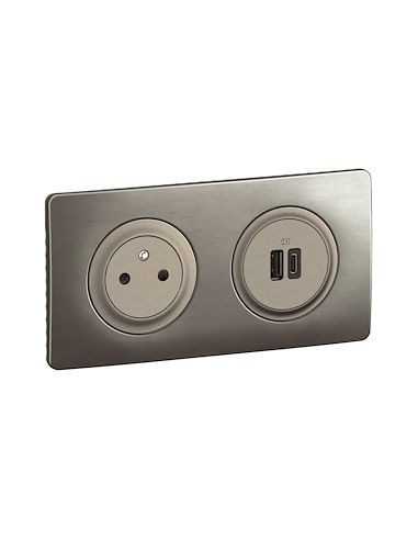 Kit 2P+T Surface et USB A+C 15W Céliane pré-câblées avec boîte complet Titanium LEGRAND CO0143