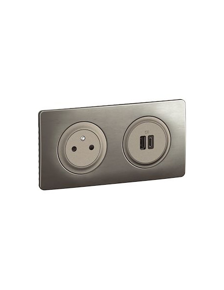 Kit 2P+T Surface et USB A+C 15W Céliane pré-câblées avec boîte complet Titanium LEGRAND CO0143
