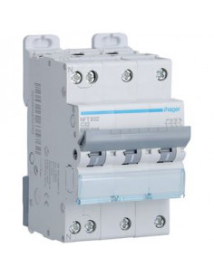 Disjoncteur 3P+N 10kA courbe C 32A 3 modules HAGER NFT832