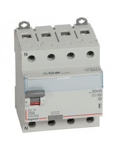 Interrupteur Différentiel DX³-ID Vis/Vis 4 Pôles 400V~25A Type HPI 30mA 4 Modules LEGRAND 411694