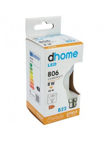 AMP LED C STD B22 2700K 806LM DHOME A60-8 B22 2700K 806LM