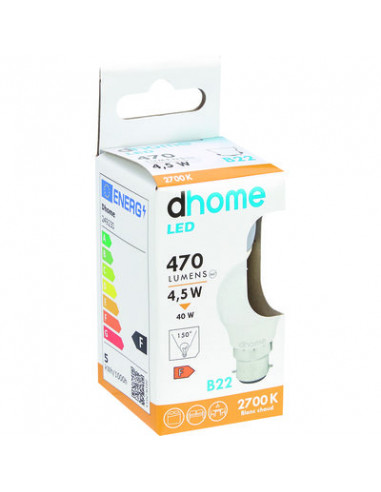 AMP LED C SPH B22 2700K 470LM DHOME G45-146 B22 2700K 470LM