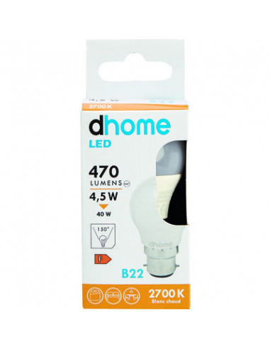 AMP LED C SPH B22 2700K 470LM DHOME G45-146 B22 2700K 470LM
