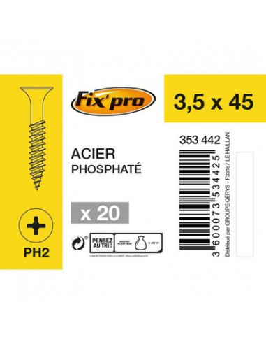 VIS PLAC A.NOIR PH 3,9X45 /20 FIXPRO FPRO7033545S20