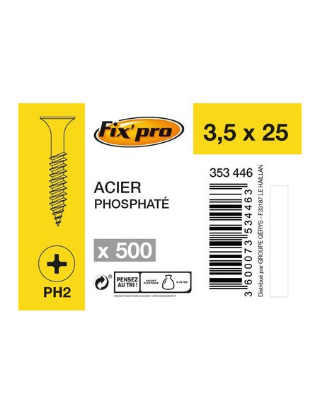VIS PLAC A.NOIR PH 3,9X25 /500 FIXPRO FPRO7033525BP500