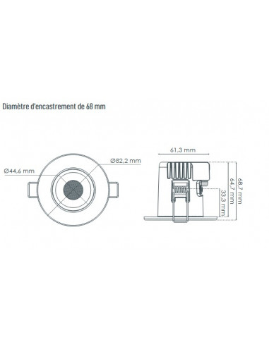 Spot de plafond IP65 / RE2020 Dimmable Alimentation intégrée Collerette Blanche CCT SOLUM S0180590D