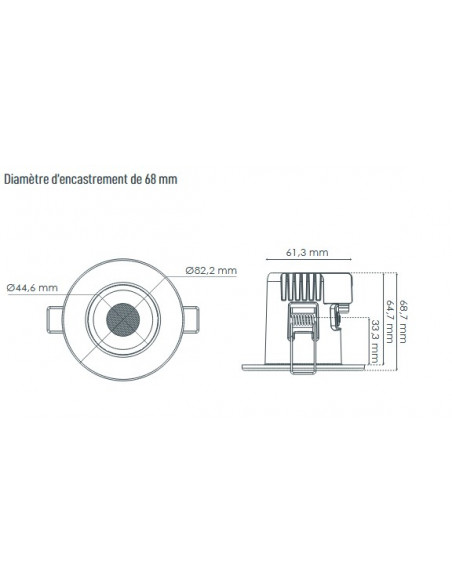 Spot de plafond IP65 / RE2020 Dimmable Alimentation intégrée Collerette Blanche CCT SOLUM S0180590D