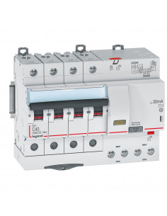 Disjoncteur différentiel monobloc DX³6000 10kA départ haut automatique 4 Pôles 400V 40A type AC 30mA LEGRAND 411201