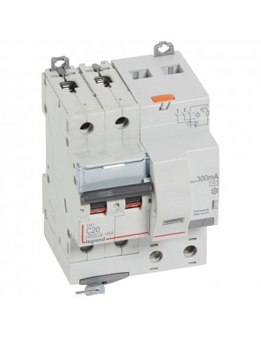 Disjoncteur différentiel monobloc DX³6000 10kA à vis 2 Pôles 400V 20A type AC 300mA LEGRAND 411173