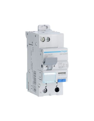 Disjoncteur Différentiel 1P+N 4.5kA C-40A 30mA type AC 60Hz HAGER ADC847F