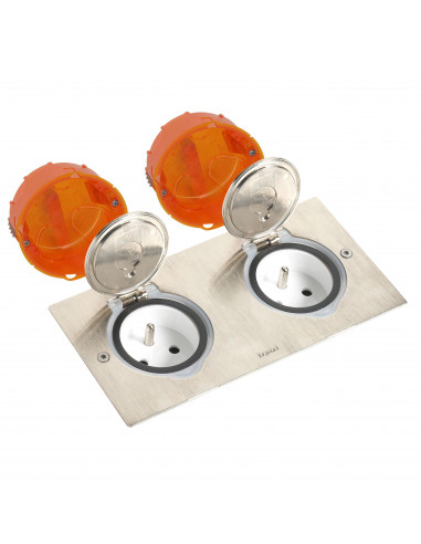 Kit double prise de sol et plan de travail inox étanche IP44 clapet de protection boite à encastrer LEGRAND 092111