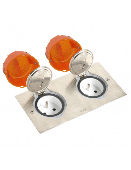 Kit double prise de sol et plan de travail inox étanche IP44 clapet de protection boite à encastrer LEGRAND 092111