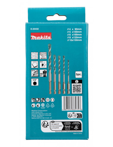 MASTER CARTON 12X BOITES 5 FORETS MULTI HEXA 1/4 MAKITA E-25373