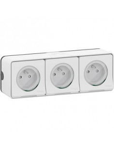 Mureva Styl Triple PC 2P+T horizontale pré-câblée saillie IP55 IK08 blanc SCHNEIDER MUR36039