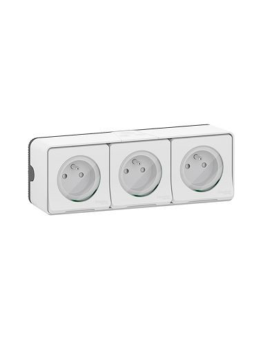 Mureva Styl Triple PC 2P+T horizontale pré-câblée saillie IP55 IK08 blanc SCHNEIDER MUR36039