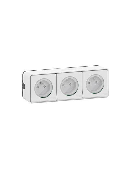 Mureva Styl Triple PC 2P+T horizontale pré-câblée saillie IP55 IK08 blanc SCHNEIDER MUR36039