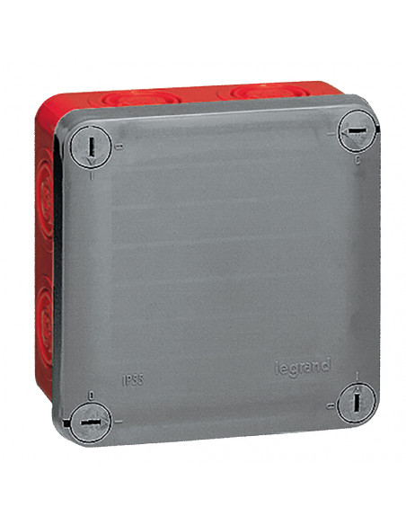 Boîte de dérivation carrée pour presse-étoupe Plexo dimensions 105x105x55mm RAL7037 et RAL3000 LEGRAND 092021