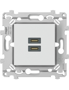 Chargeur essensya double USB C+C 20W pure HAGER WE116