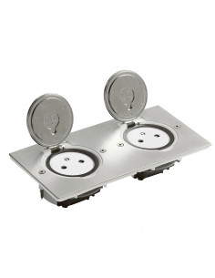Prise de sol double 2P+T Surface 16A 250V platine rectangulaire inox brossé LEGRAND 089768