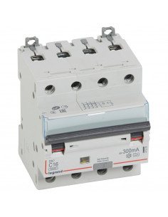 Disjoncteur différentiel monobloc DX³6000 arrivée haute départ bas à vis 4 Pôles 400V 16A type A 300mA LEGRAND 411239