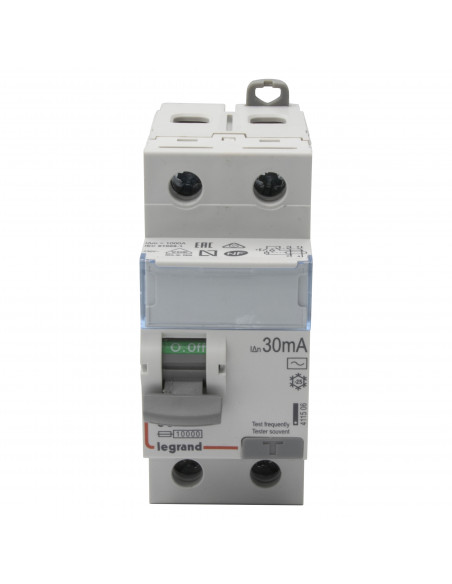 Interrupteur différentiel DX³-ID arrivée haute départ bas à vis 2 Pôles 230V~ 63A type AC 30mA 2 modules LEGRAND 411506
