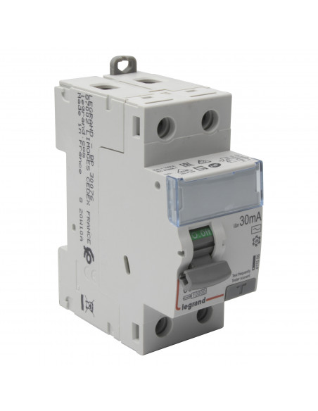 Interrupteur différentiel DX³-ID arrivée haute départ bas à vis 2 Pôles 230V~ 63A type AC 30mA 2 modules LEGRAND 411506