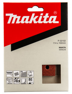 10 Feuilles rectangulaires abrasives 114x102 mm 3 + 3 trous Auto-agrippant Grain 80 Bois Métal MAKITA P-33102 2