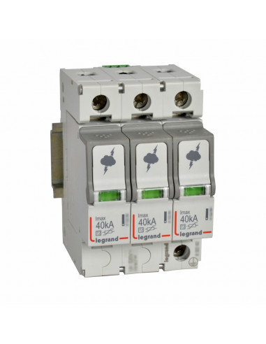 Parafoudre basse tension type T2 Imax 40kA/pôle 3 Pôles 440 V~ (IT) 3 modules LEGRAND 412232