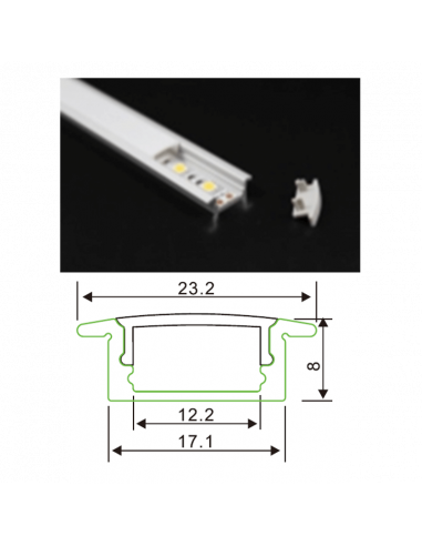 PROFIL ALU ENCASTRE NOIR BARRE DE 2M ASLED PRESB