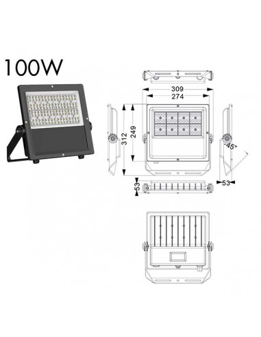 PROJECTEUR ROCK SYMETRIQUE 100W 3000K IP67 ASLED ROCK18S90
