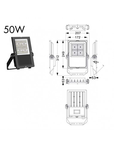 PROJECTEUR ROCK SYMETRIQUE 50W 3000K IP67 ASLED ROCK9S90