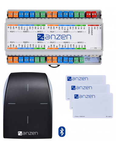 Pack contrôle d'accès 1 centrale 4 portes 1 lecteur Bluetooth OSDP + 3 badges AZPACKBLUE AIPHONE 180001